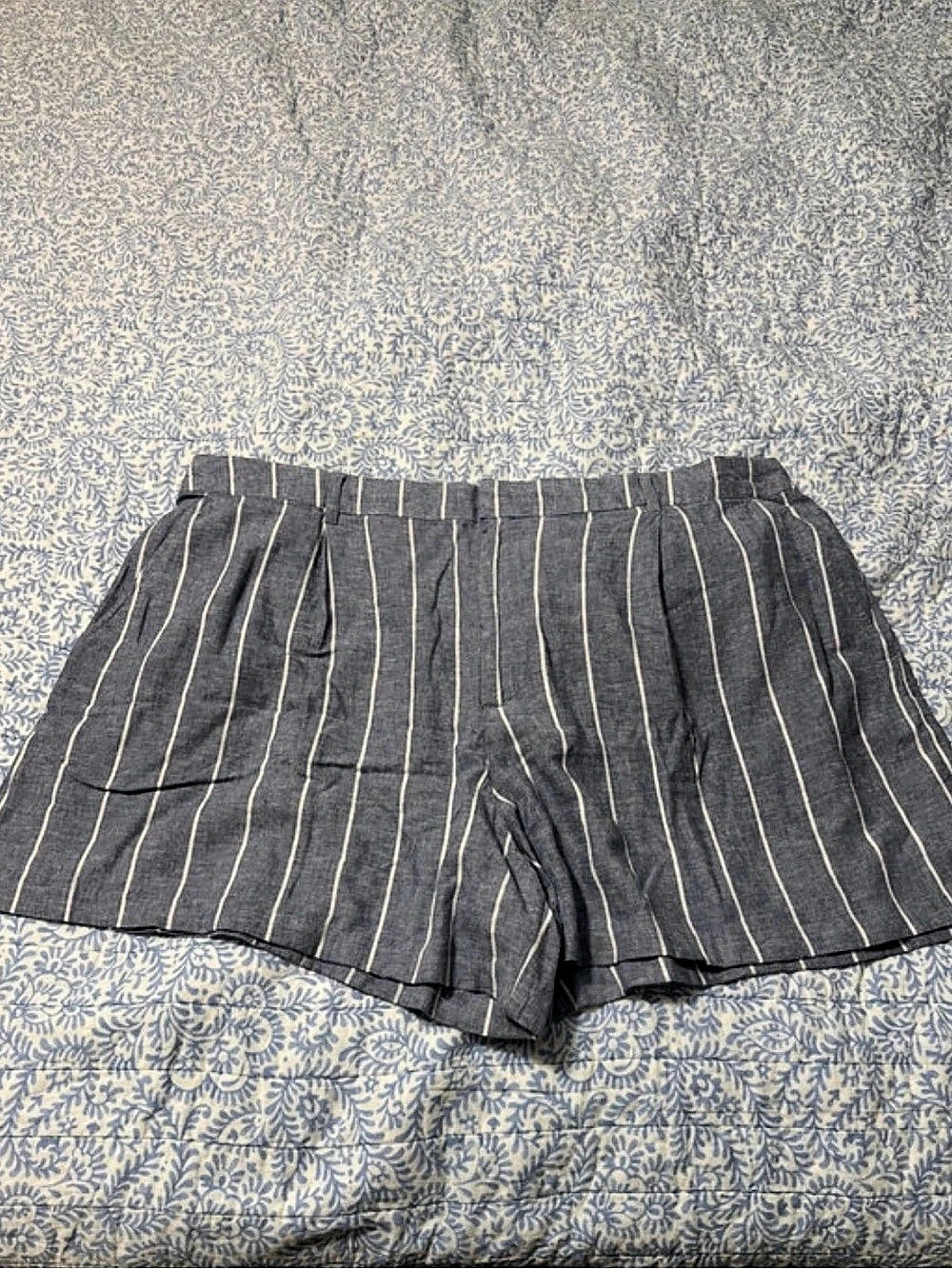 Terra & Sky Striped High Waist Shorts Gray & White 2X NWT